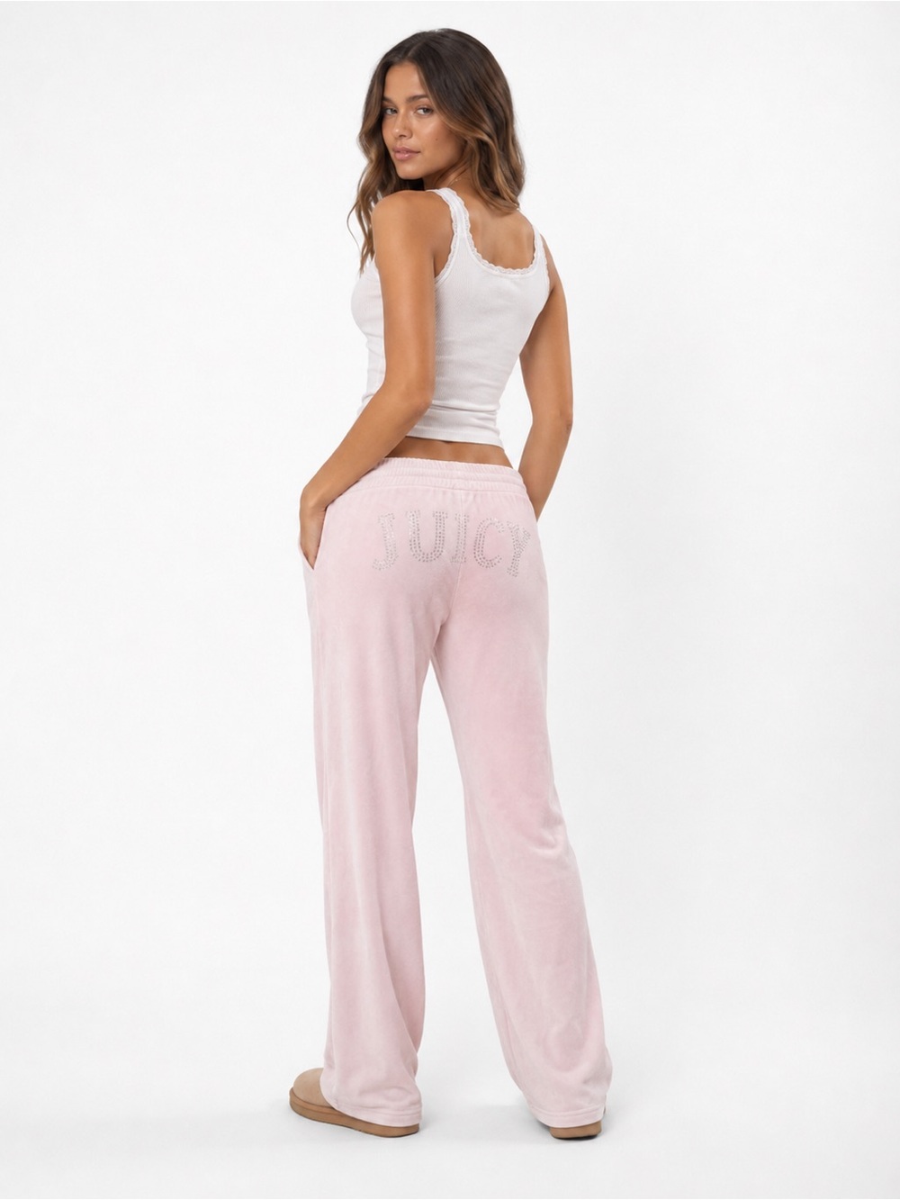 Juicy Couture Pink Velour Rhinestone JUICY Lounge Pants Small Y2K
